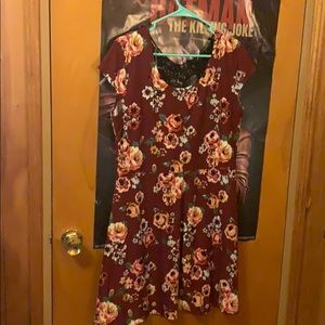 Maroon Floral Dress with Black Crochet on the Back